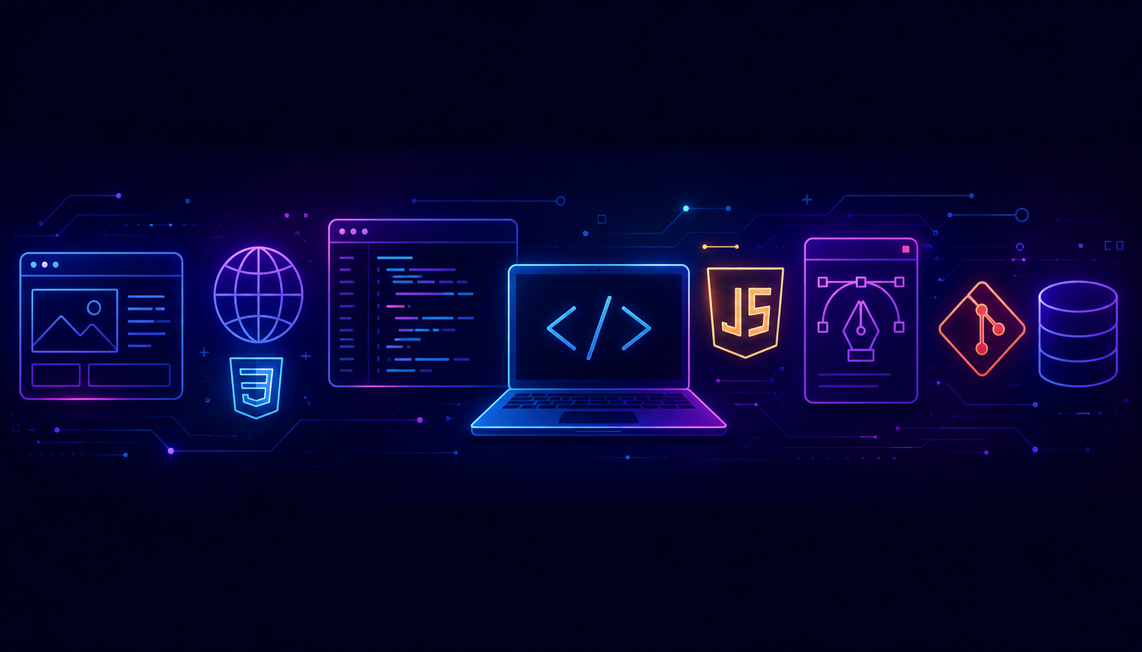 Neon web development and coding illustration